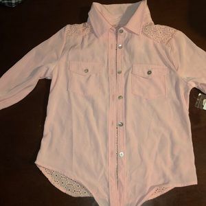 Baby pink button up/tie up blouse